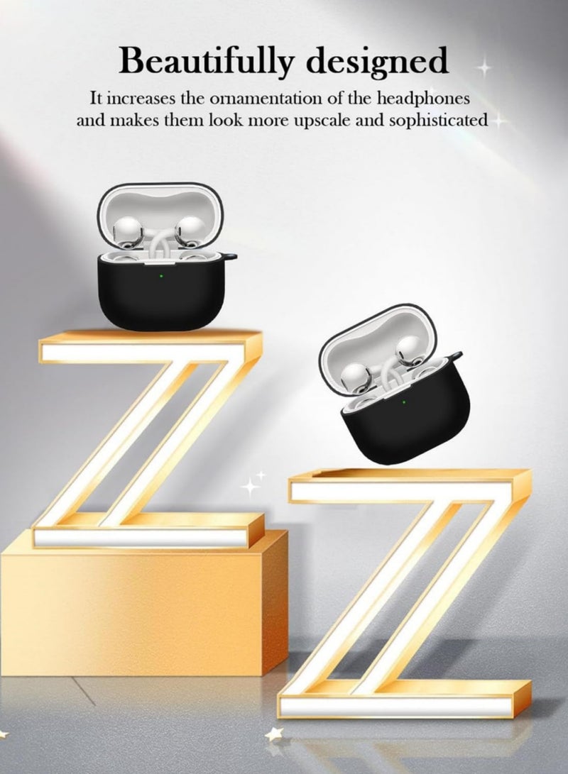 Adando for Huawei FreeClip 2 Case, Soft Silicone Protective Case for Women Men, Huawei FreeClip 2 Cases Cover Accessories with Keychain (Black) - Image 3